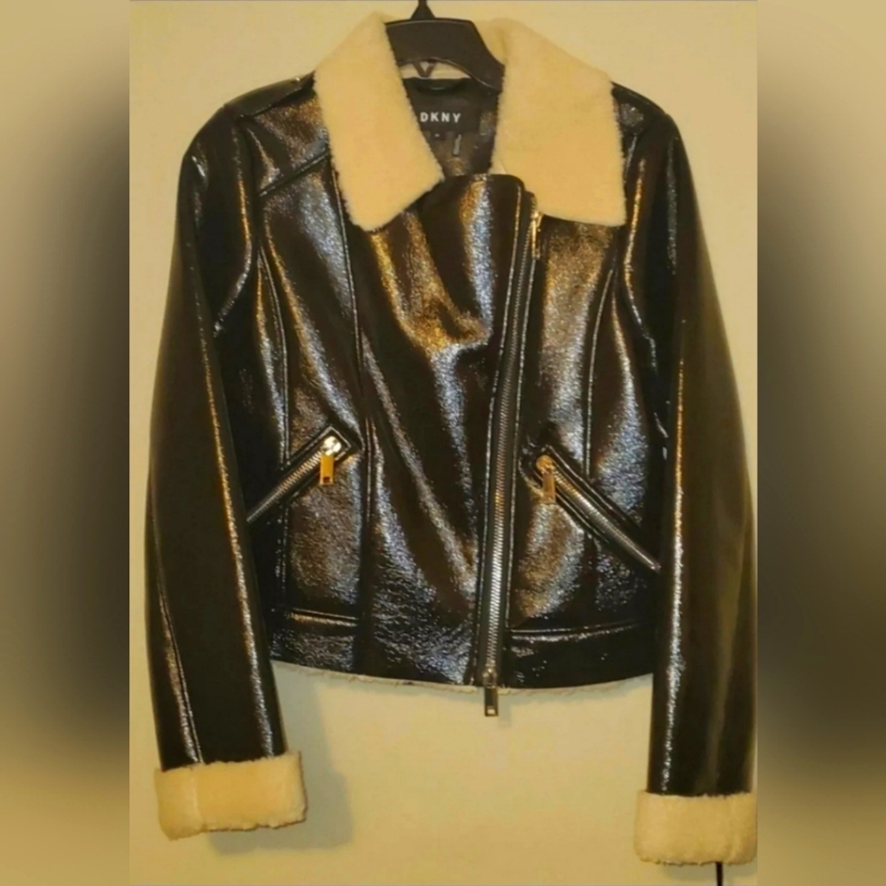 DKNY Women's Faux Leather Coat☆Size XS☆NWT☆